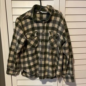 Woolrich Green Cream Wool Flannel Button Down Shirt Top Vintage